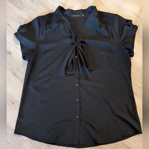 The Limited Black Tie-Neck Short Sleeve Blouse